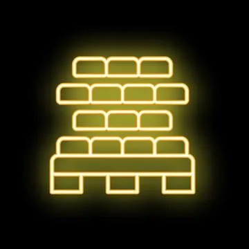 Neon icon of empty rows of seats glowing yellow on black background Stock Illustration
