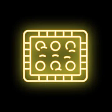 Neon icon of an empty stove top view glowing yellow Stock Illustration
