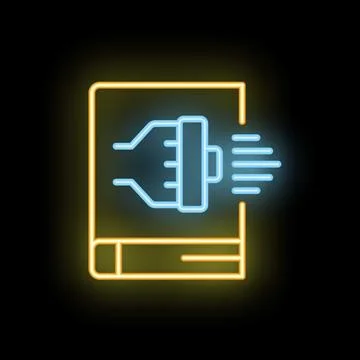Neon icon of engine flowing into book representing knowledge sharing 스톡 일러스트