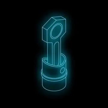 Neon icon of engine piston with pleuel connecting rod glowing Stock Illustration
