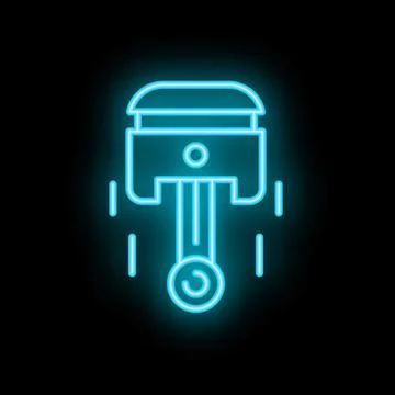 Neon icon of engine piston working with speed lines Stock Illustration