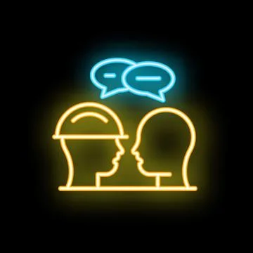 Neon icon of engineer discussing a project with a colleague 스톡 일러스트