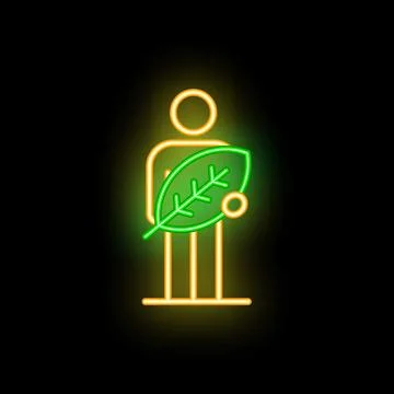 Neon icon of environmentalist holding leaf promoting sustainability Stock Illustration