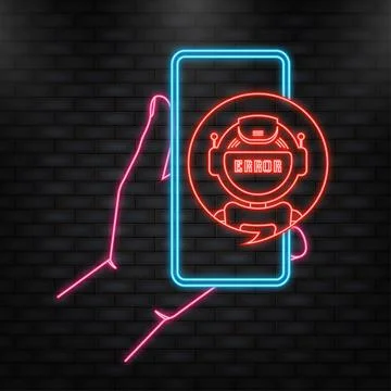 Neon Icon. Error chatbot glyph icon. Silhouette symbol. Talkbot with error in Stock Illustration