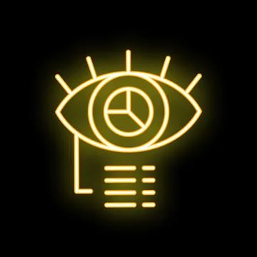 Neon icon of eye analyzing data with pie chart and statistics report Stock Illustration