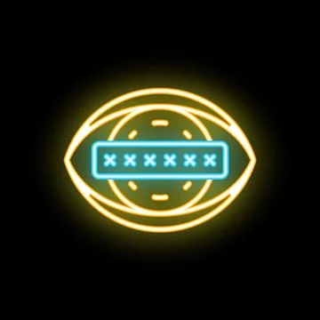 Neon icon of eye with password representing online security concept Stock Illustration