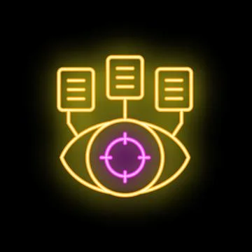 Neon icon of eye with target analyzing information flow Illustrazione stock