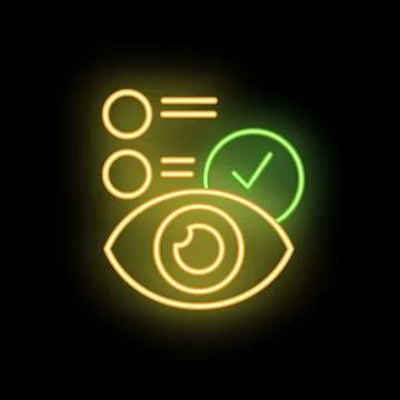 Neon icon of eye tracking completing tasks with checkmark symbol Stock Illustration