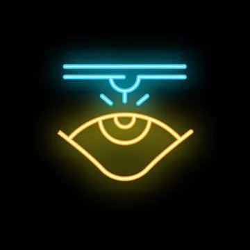 Neon icon of eye tracking system scanning retina Stock Illustration