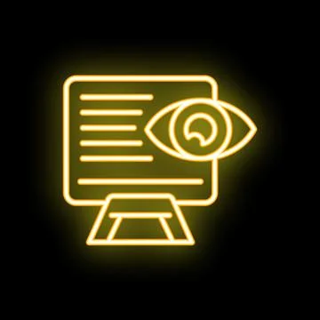 Neon icon of eye watching content on a computer screen 스톡 일러스트