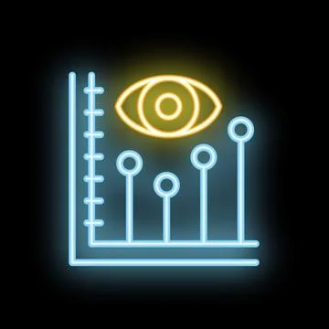 Neon icon of eye watching data chart representing market research Stockillustratie