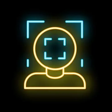 Neon icon of face recognition software scanning person Stock Illustration
