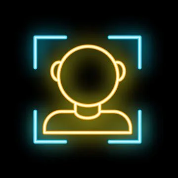 Neon icon of face recognition software scanning person Stock Illustration