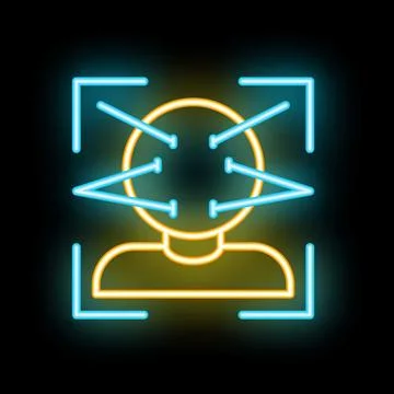 Neon icon of face recognition system scanning person Illustrazione stock