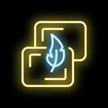 Neon icon of feather on two papers representing lightness Stock Illustration