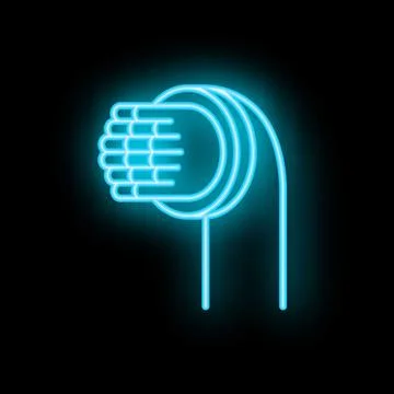 Neon icon of fiber optic cable shining brightly in blue Stock Illustration