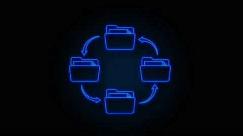 Neon icon with file exchange. Cloud storage icon. Data storage. Motion Graphic Stock Footage 169275011