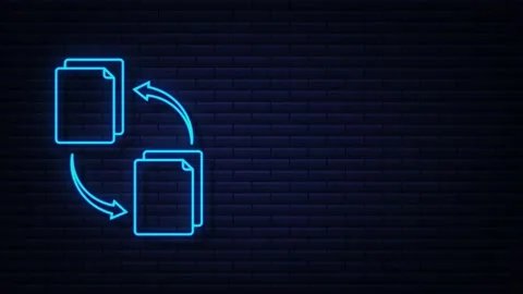 Neon icon with file exchange. Cloud storage icon. Data storage. Motion Graphic Stock Footage 169281036
