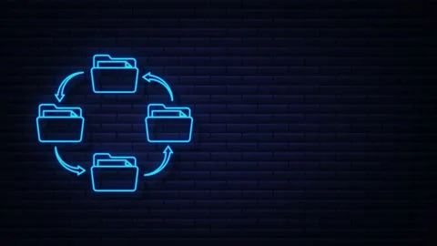 Neon icon with file exchange. Cloud storage icon. Data storage. Motion Graphic Stock Footage 169288769