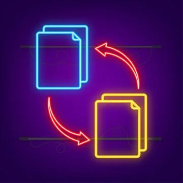 Neon icon with file exchange. Flat digital vector illustration. Cloud storage Illustrazione stock