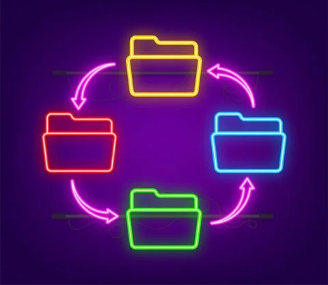 Neon icon with file exchange. Flat digital vector illustration. Cloud storage Stock Illustration