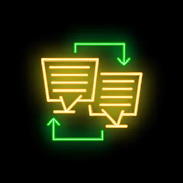 Neon icon of file sharing data transferring process Illustrazione stock