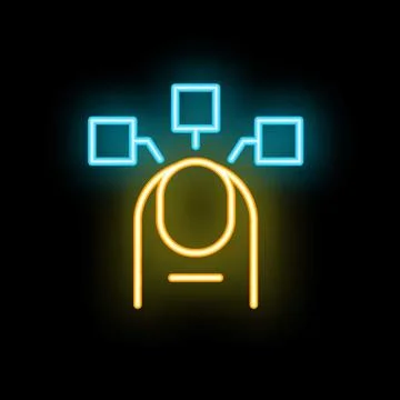 Neon icon of finger touching interactive digital display Stock Illustration