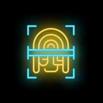 Neon icon of fingerprint scanner scanning fingerprint Stock Illustration