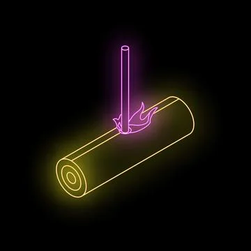 Neon icon of fire lighting a log of wood burning with flames Stock-Illustration