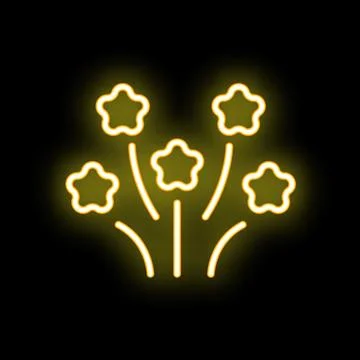 Neon icon of fireworks exploding in star shapes on black background Illustrazione stock