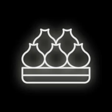 Neon icon of five figs lying on a tray on black background Stock Illustration