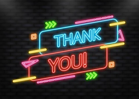 Neon Icon. Flat Design Speech Bubble Thank You. Vector Illusatrtion on color Stock Illustration