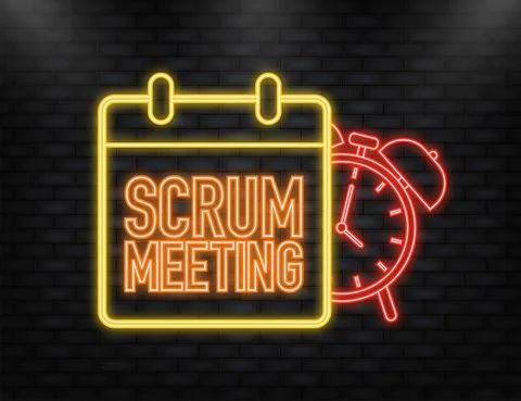 Neon Icon. Flat icon with scrum meeting. Project development illustration 스톡 일러스트