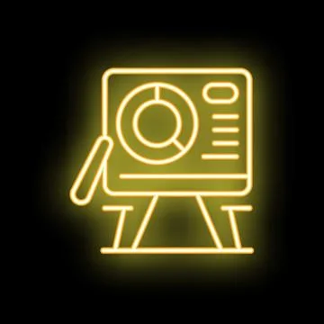 Neon icon of a flip chart displaying business growth on a tripod stand Stock Illustration