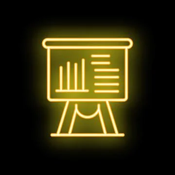 Neon icon of a flip chart showing growing statistics for business presentatio Illustrazione stock
