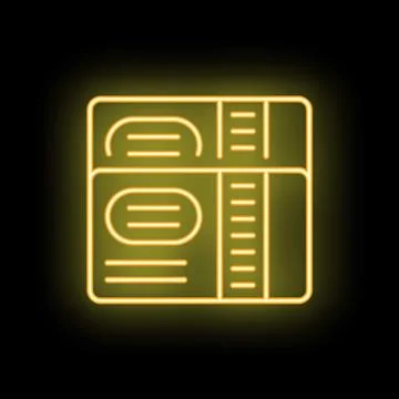 Neon icon of a floppy disk glowing yellow on a black background, perfect for  Stock Illustration