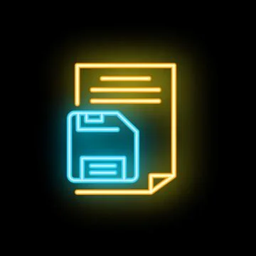 Neon icon of floppy disk saving document data 스톡 일러스트