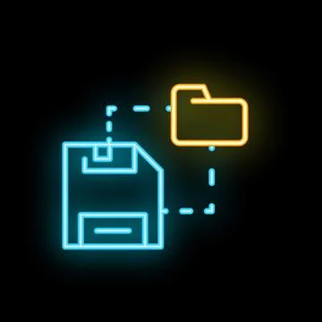 Neon icon of floppy disk saving data to folder backup concept イラスト素材