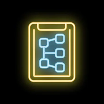 Neon icon of flowchart displaying on mobile phone screen Stock Illustration