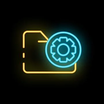 Neon icon of folder and gear symbolizing file configuration Stock Illustration