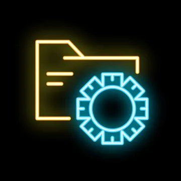 Neon icon of folder and gear representing automated file management system Stock Illustration