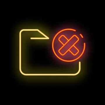 Neon icon of folder being deleted with large x signifying removal Illustrazione stock