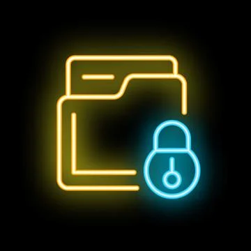 Neon icon of folder being locked with padlock for privacy Illustrazione stock