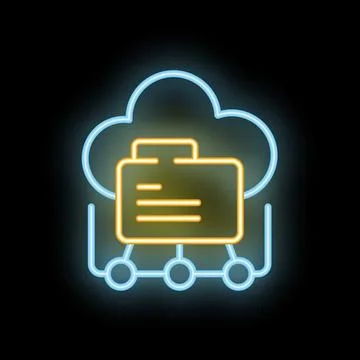 Neon icon of folder data sharing over cloud network Stock Illustration