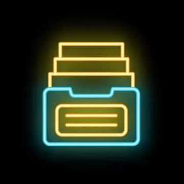 Neon icon of folder filing system glowing on black background Illustrazione stock
