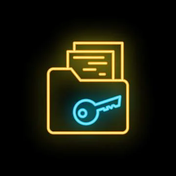 Neon icon of folder with key representing data security concept 库存插图