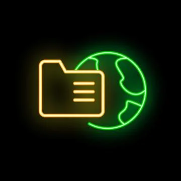 Neon icon of folder sharing data around the world Stock Illustration