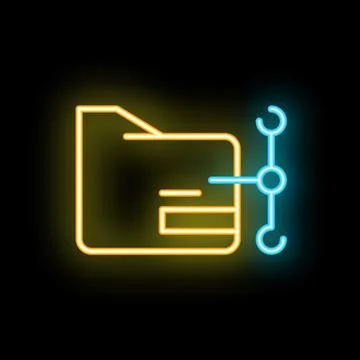 Neon icon of folder sharing data on black background Stock Illustration