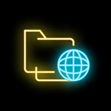 Neon icon of folder sharing files online using cloud technology Illustrazione stock