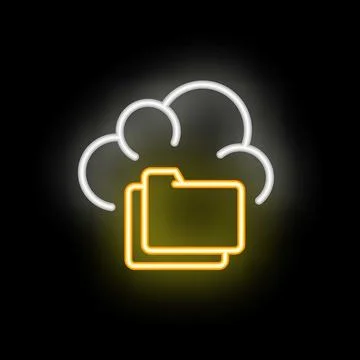Neon icon of folders uploading to cloud storage service Stock Illustration